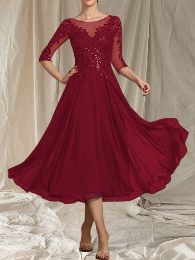 Wedding of Neck Dress A-Line Mother Bride Guest the Elegant Crew