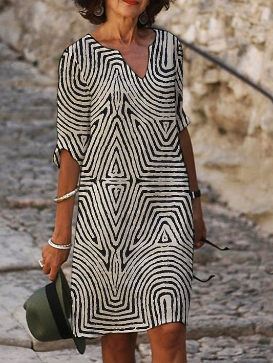 Women's Mini Dress Faux Cotton Linen Casual Dress Print