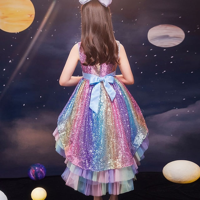 Girls' colour Sleeveless Kids Sequin Party Dress Wedding
