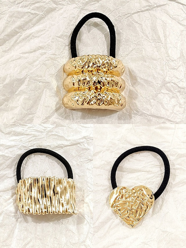 with Gold Tone Band Women's Elastic Scrunchies - Hair