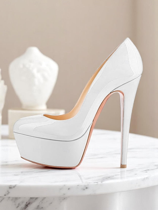 and Women's Patent Black Pointed-Toe Platform Heels with