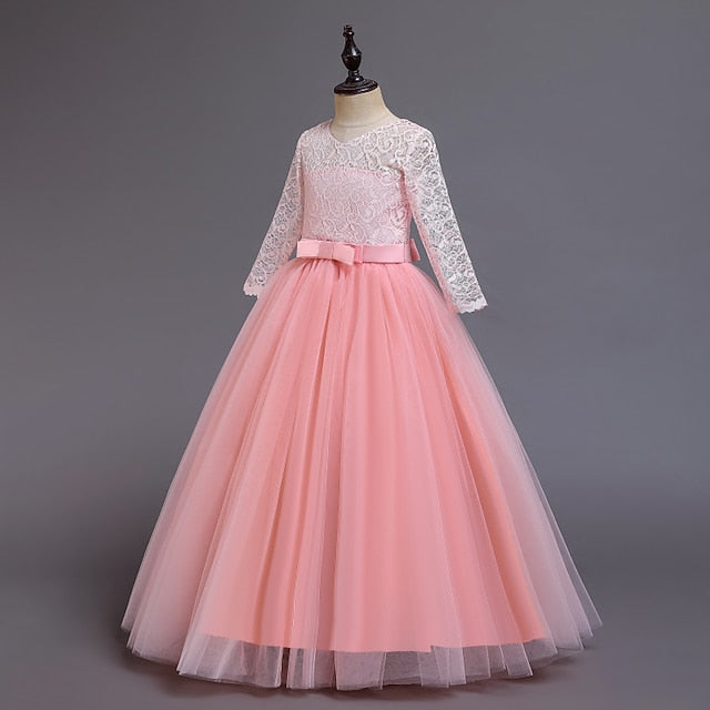 Dress Half Girl Kids Wedding Girls' Flower Sleeve