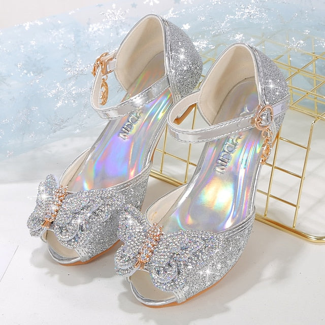 Silver Bowknot Princess – Glitter Shoes Girls' Sparkly
