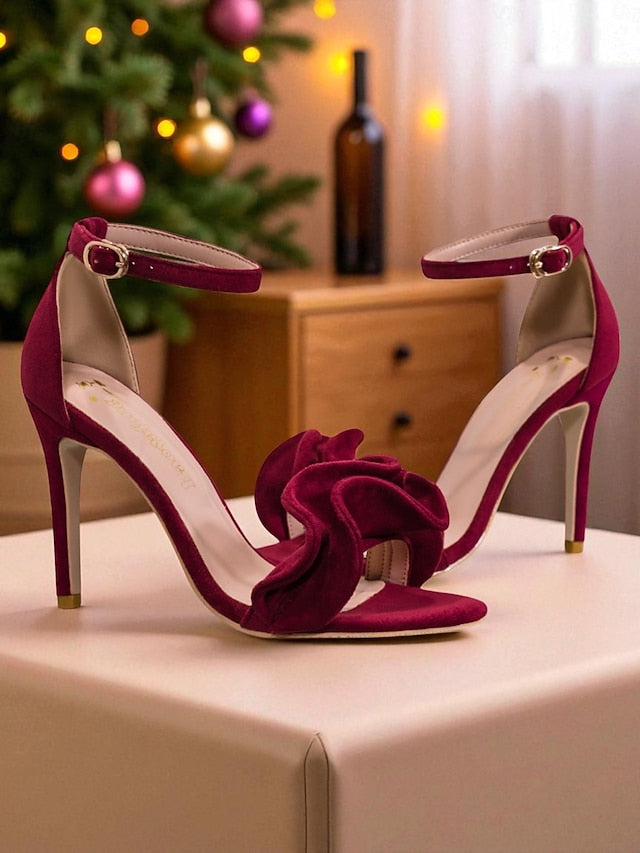 Red Heel Velvet Ankle Strap - Elegant High Sandals Women's