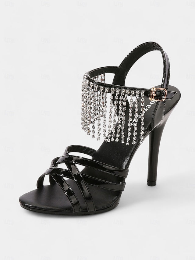 Stiletto Women's with Leather Patent Rhinestone Red Sandals