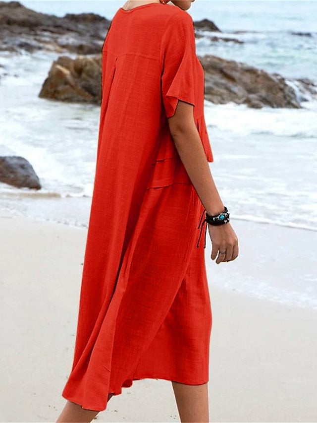 Women's Blue Black Pink Summer Spring Midi Dress Faux