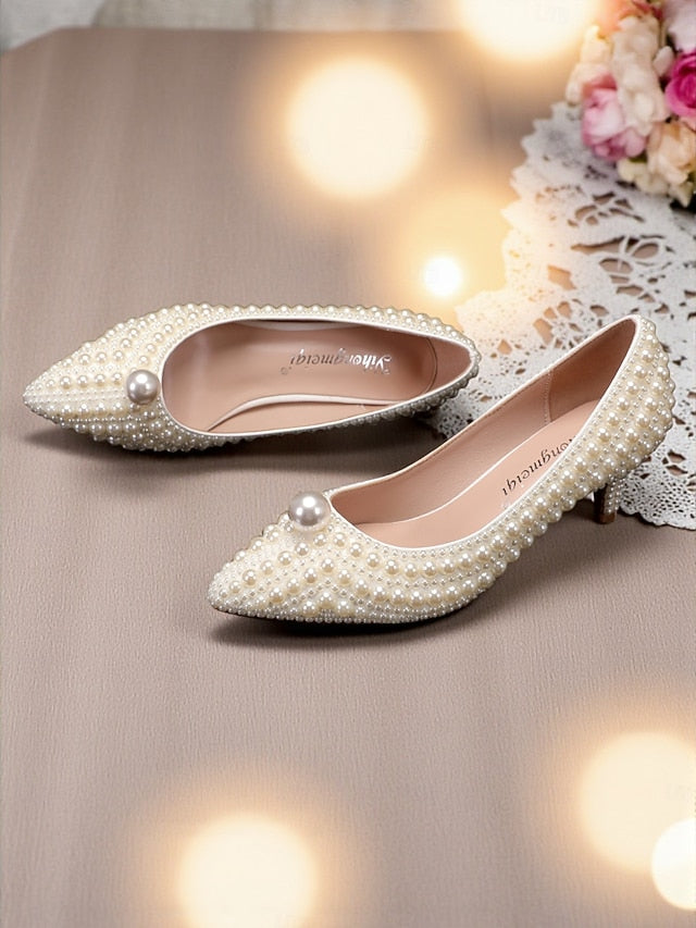 Matching Heel Pumps Kitten and Women's Pearl-Embellished