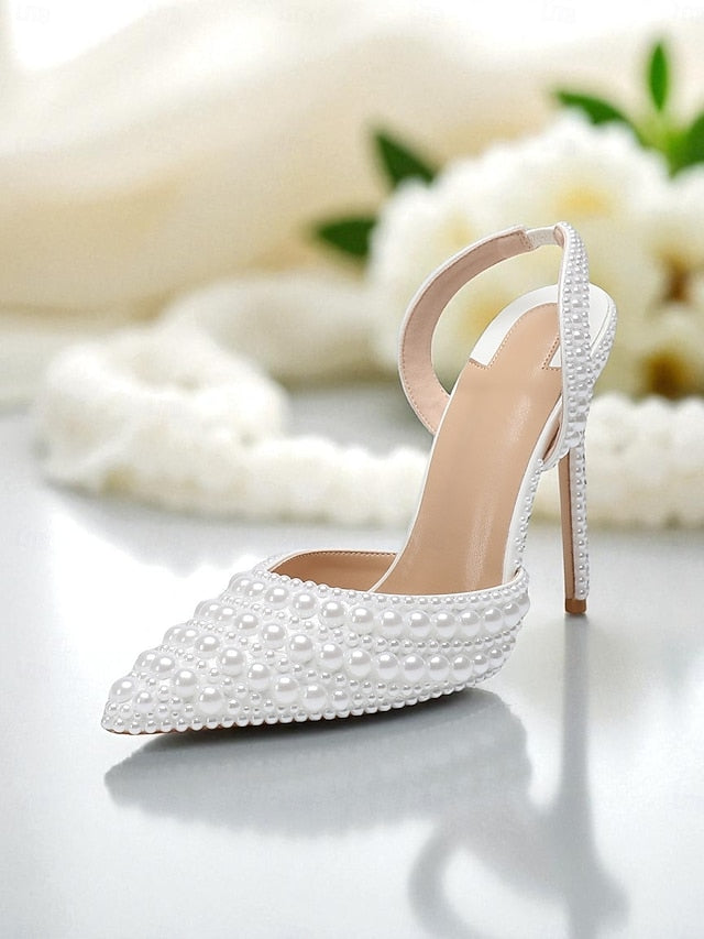 Heels Pearl-Embellished Leather Slingback White Women's -