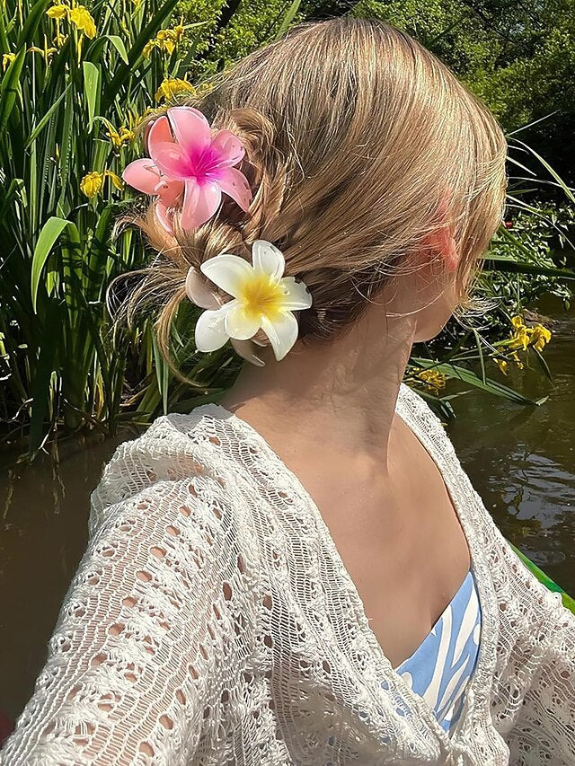 6PCS – Flower Resin Plumeria Hair Clips Tropical Hawaiian