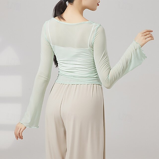 Activewear Top Pure Color Splicing Tulle Women's