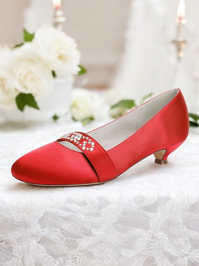 Kitten with Rhinestone Women's Blue Satin Heels