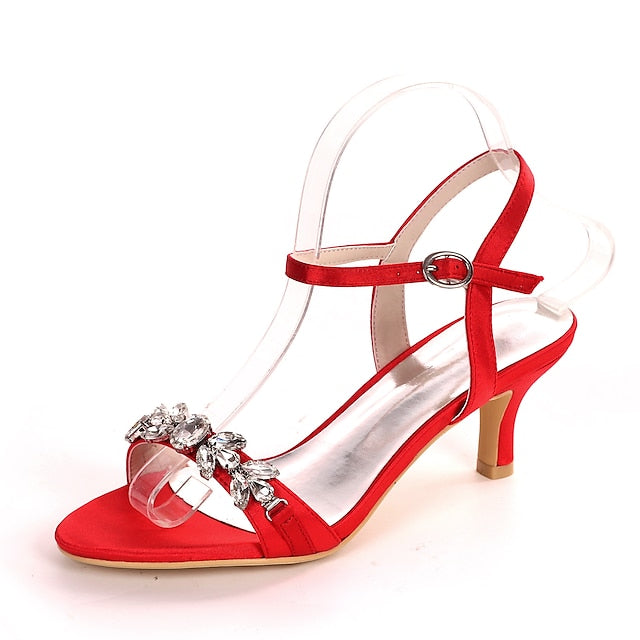 – Elegant Silver Sandals Heeled Rhinestone Women's