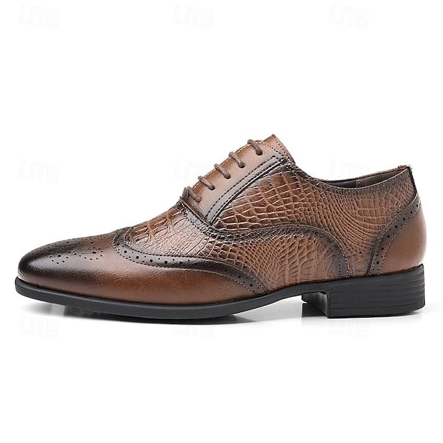 Crocodile Faux Shoes Pattern – Leather Men's Brown Oxford