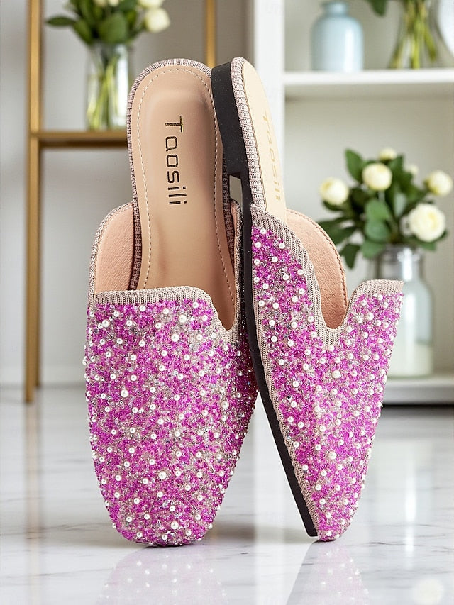 Mules Rhinestone and Pearl - Pink Women's Embellished