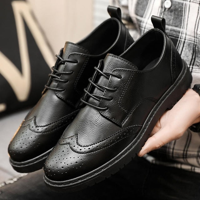 Men's Brogue Classic Faux – Shoes Leather Oxford Black