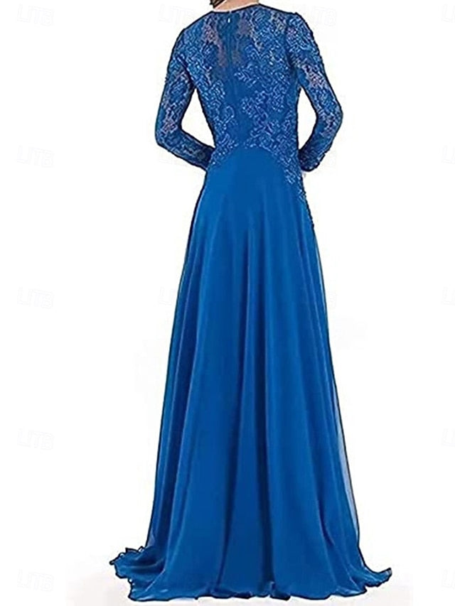 Dress Floor Bride A-Line the of Mother Elegant Crew Party Neck