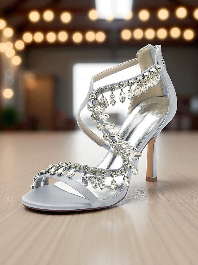 with High Rhinestone White Women's Sandals Heel Strappy