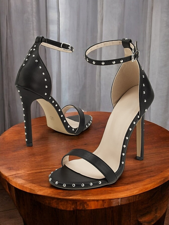 Stud Black with Stiletto Embellishments Silver - Sandals
