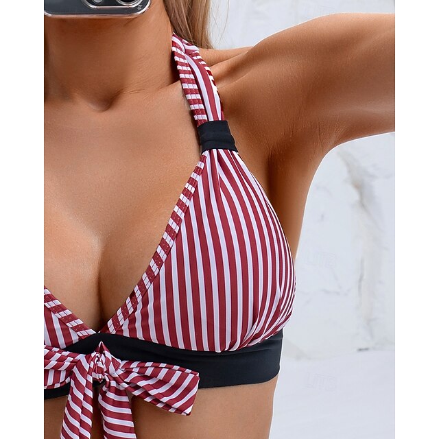 Women's Halter Bikini Top Bathing Suit 2 Pieces Stripes