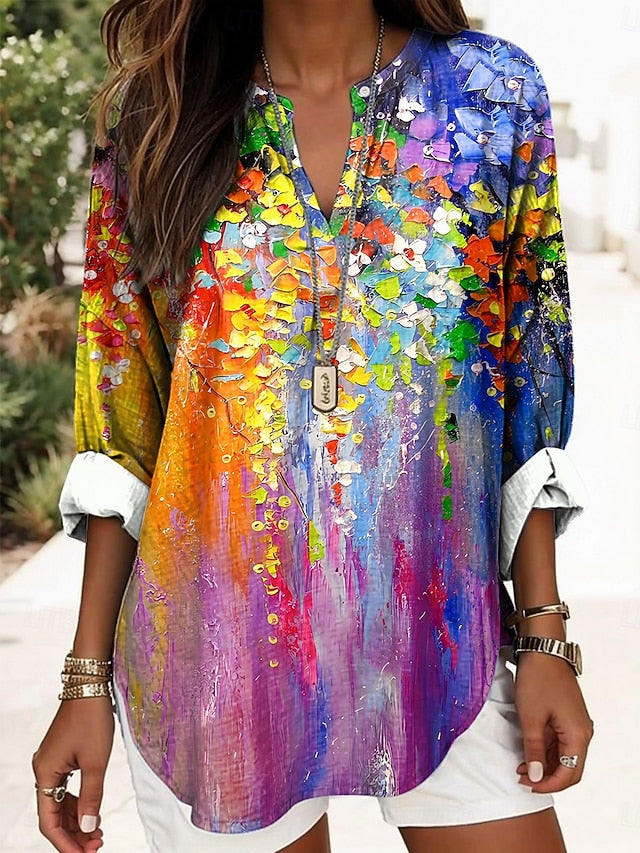 Women's Blouse Linen Like Breathable Lightweight Tunic V