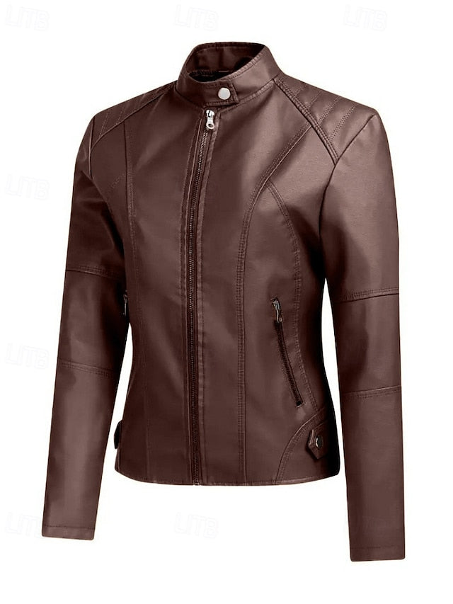 Jacket Comfortable Zipper Faux Women's Pocket Leather
