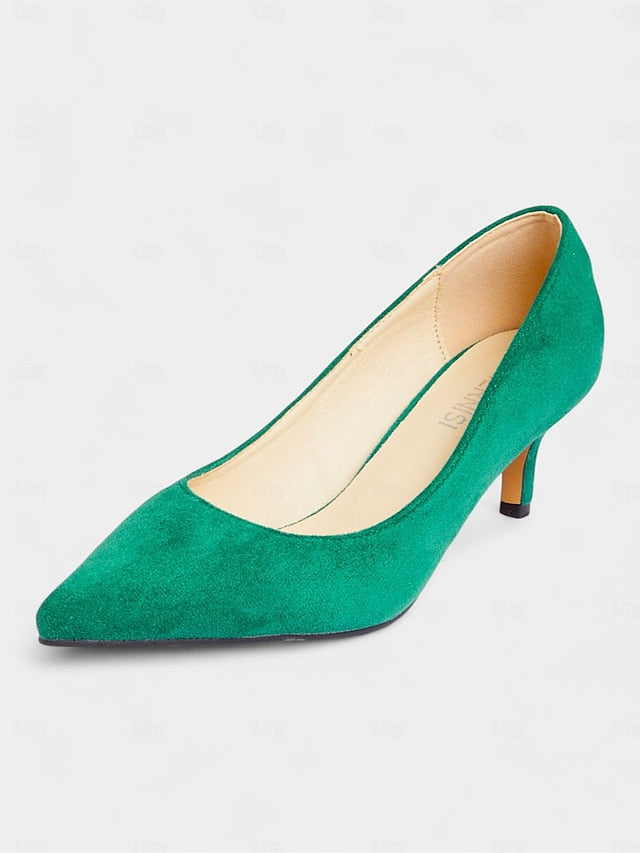 Green Pumps Kitten Women's Emerald with Suede Pointed-Toe