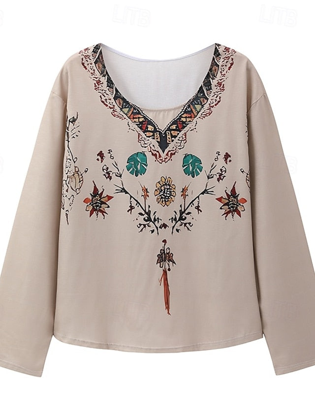 Women's Western Blouse Boho Shirt Blouse Flower Modern