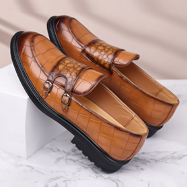 Loafers Leather with Faux Crocodile Pattern Brown Men's –