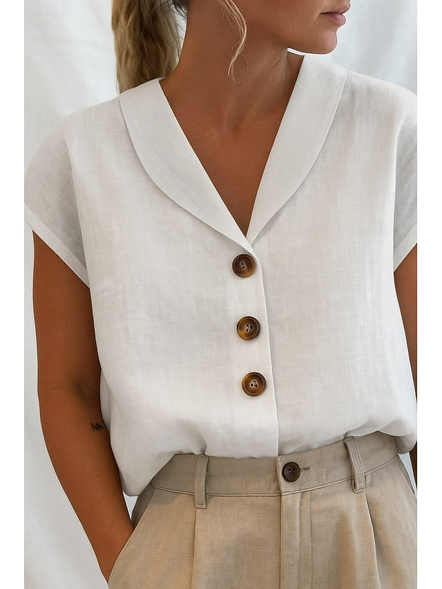 Women's Shirt Button Up Blouse 100% Cotton Plain Daily