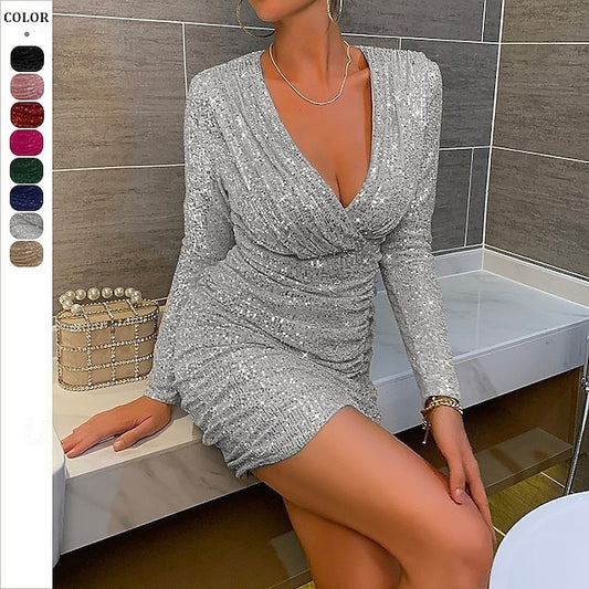 Women's Mini Dress Sequin Dress Cocktail Dress Elegant
