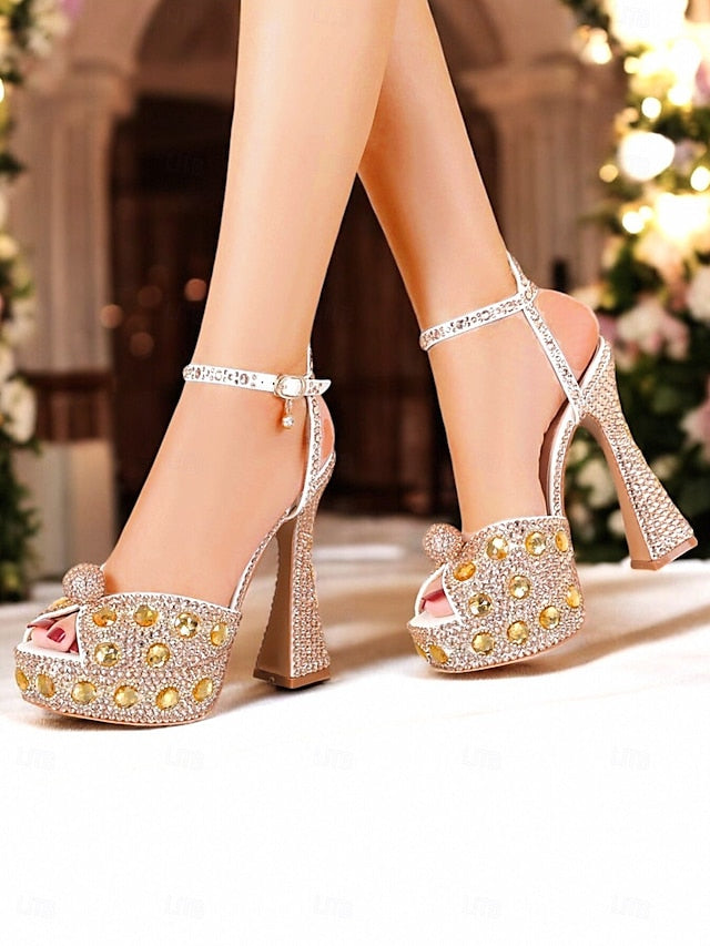 Women's Platform Crystal-Embellished Glamorous Sandals with