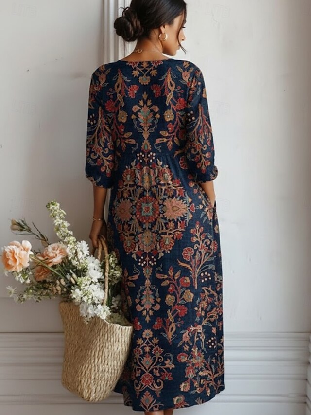 Women's Midi Dress Linen Like Breathable Lightweight