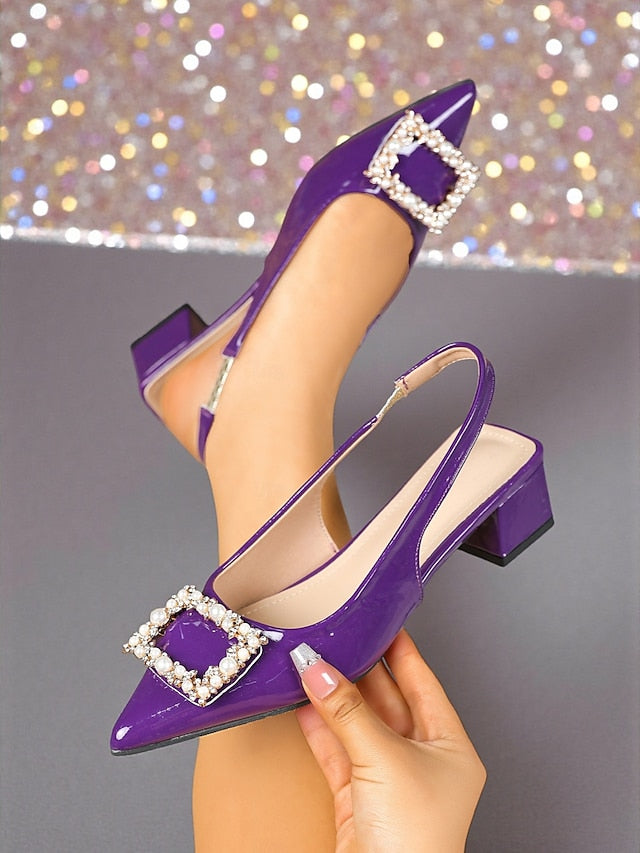 - Slingback Pumps Patent Leather Toe Purple Pointed Women's