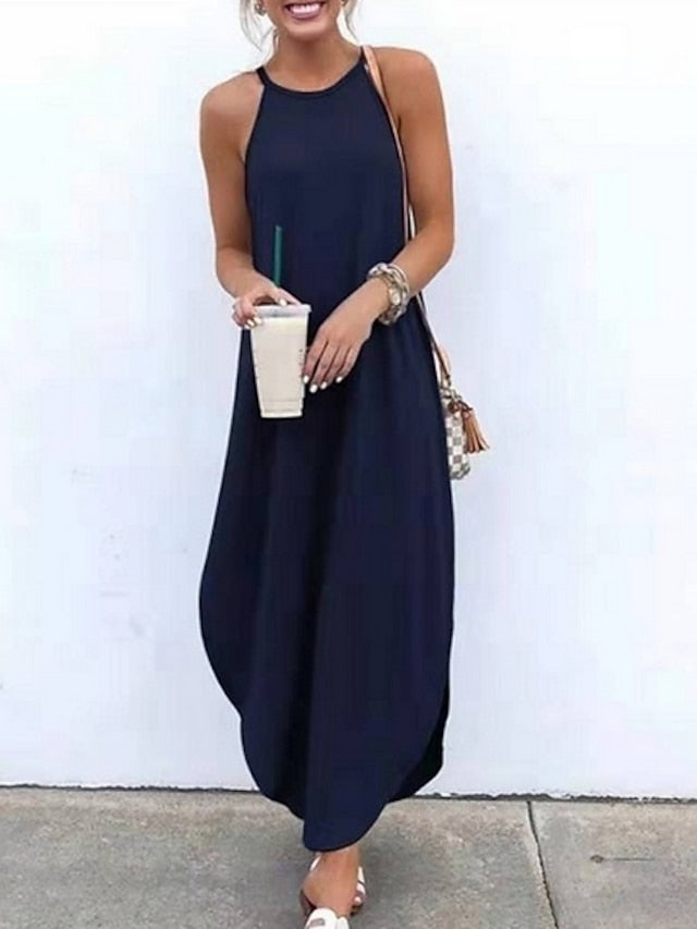 Women's Blue Black Orange Summer Spring Long Dress Maxi