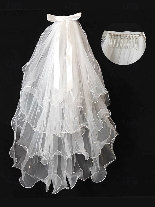 Satin with and Veil Elegant Ribbon Bridal Soft Ivory - Tulle