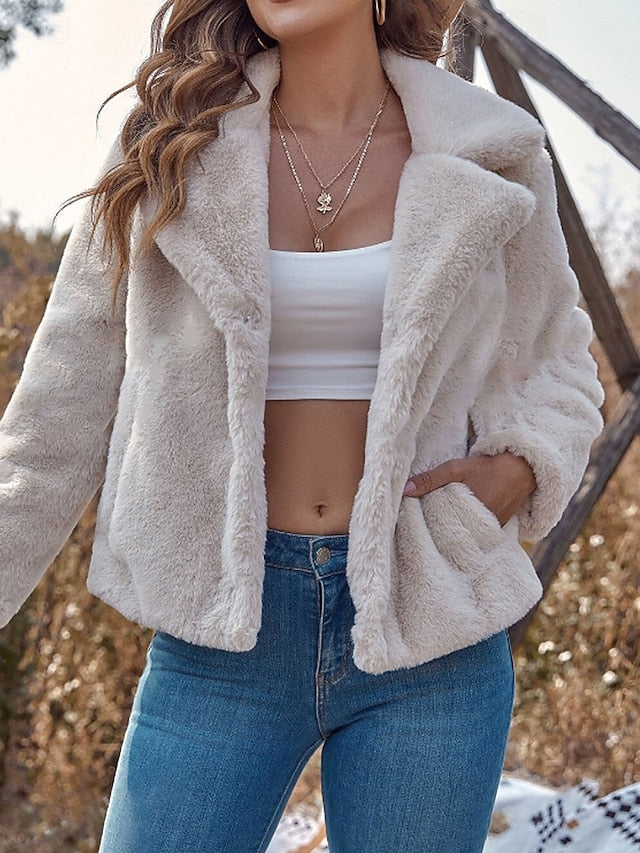 Fur Teddy Women's Faux Coat Comfortable Pocket Warm