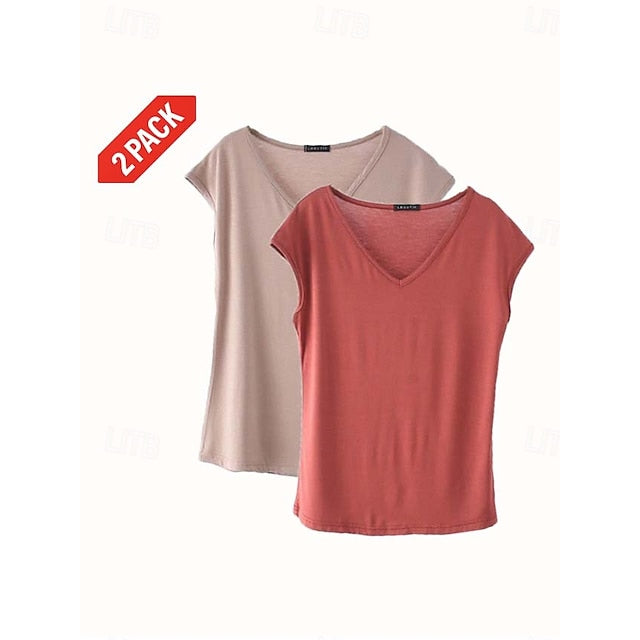 Women's Blouse Solid Color Stylish Casual Short Sleeve V