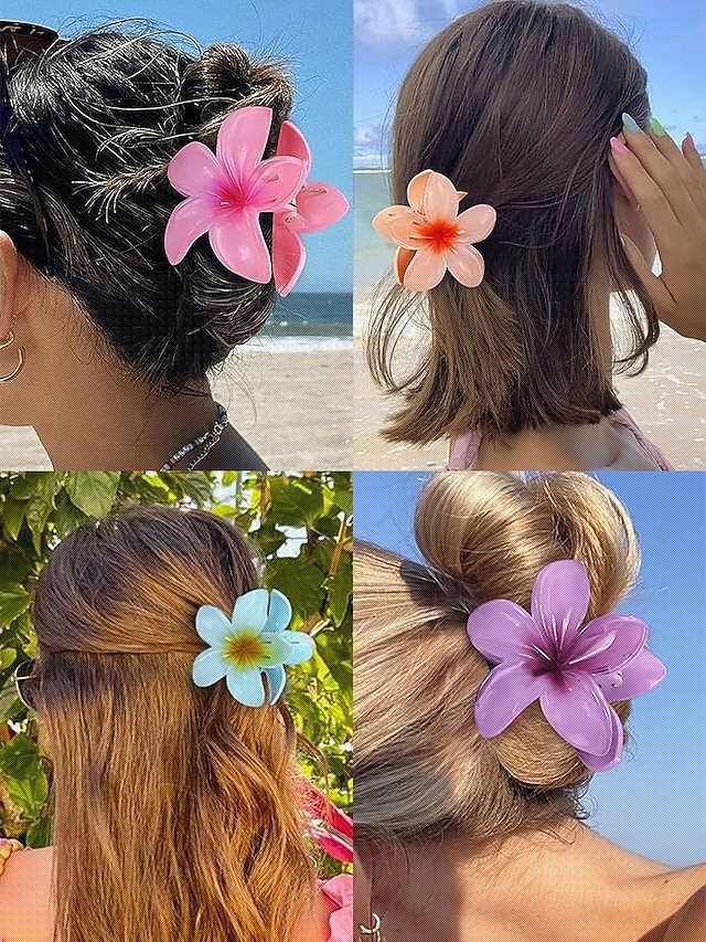 6PCS – Flower Resin Plumeria Hair Clips Tropical Hawaiian