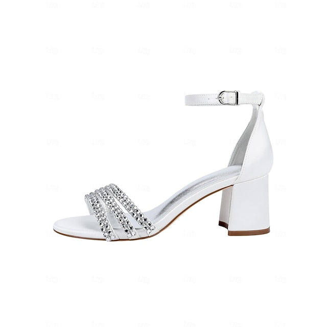 with Women's Block Sandals Satin Rhinestone Heel Purple