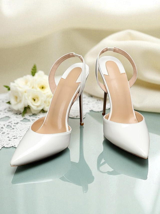 Slingback Pearl-Embellished Heels Women's Leather White -