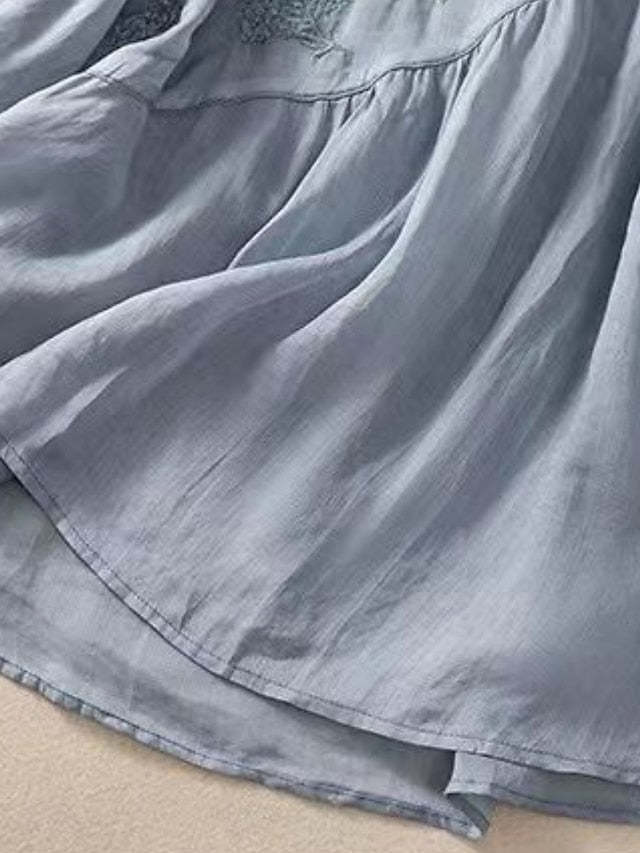 Women's Shirt Cotton Linen Shirts Blouse Solid Color Basic