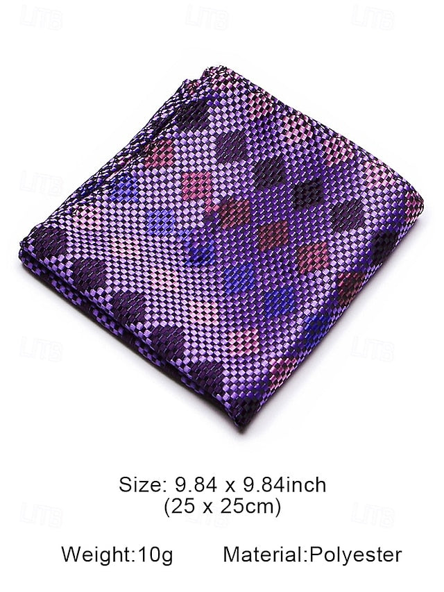 Pocket – Purple and Checkered Set Tie Square Silk Men's