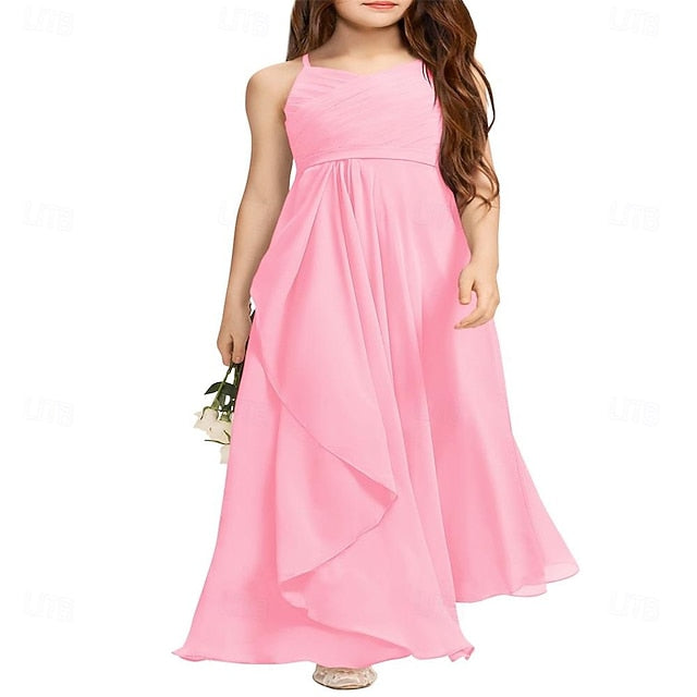 Halter Dress A-Line Flower Bridesmaid Junior Flowy Girl Girls