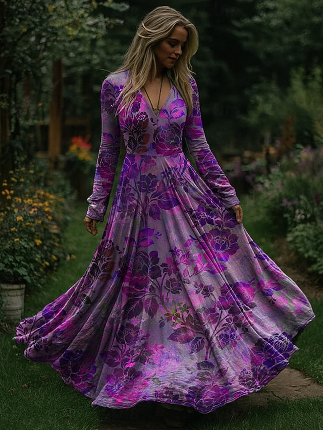 Christmas Women's Maxi Dress Pleated Dress Party Casual