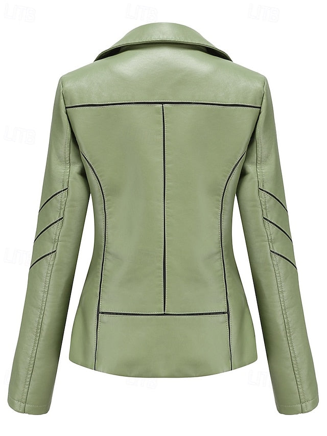 Women's Zipper Comfortable Faux Jacket Leather Pocket