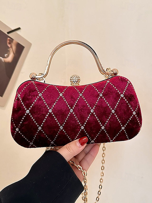 Women's Quilted - Purse with Velvet Diamond Evening Accents