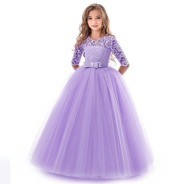 Girls' Wedding Dress Colored Solid Flower Kids Girl