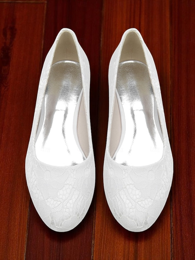 Women's Ivory Wedding Low Lace Flats Heel