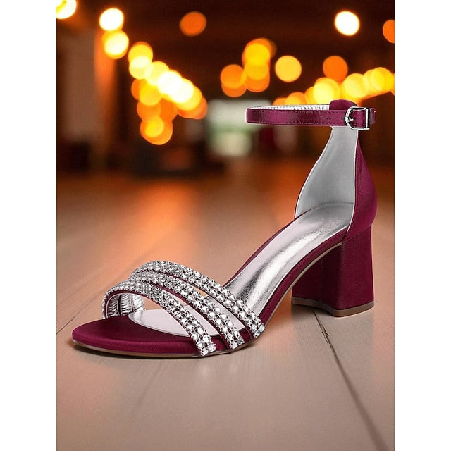Women's with Sandals Heel Block Rhinestone Satin Purple