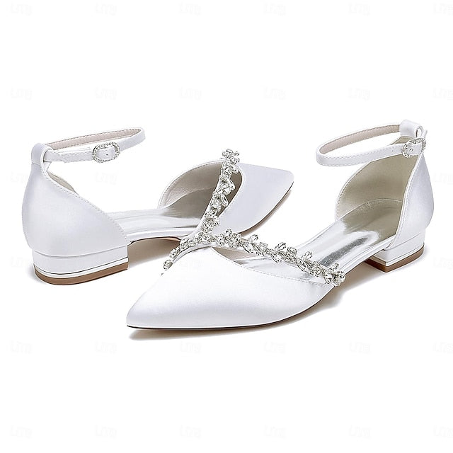 White Flats – Elegant Toe Pointed Wedding Satin Women's